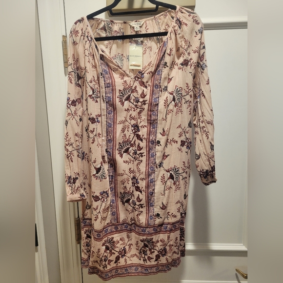 NWT Lucky Brand - Long Sleeve Pink Floral Dress with Slip - Picture 2 of 9